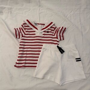 Ralph Lauren Red and White Striped Sailor Top with White Shorts